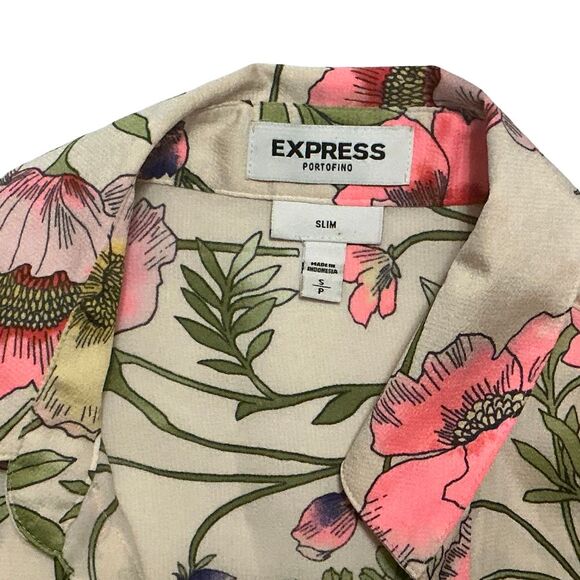 Express Portofino Button-Up Shirt Small Floral Roll-Tab Sleeve Career - Picture 3 of 8